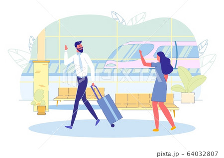 Couple says Goodbye on Railway Station Platform. 64032807