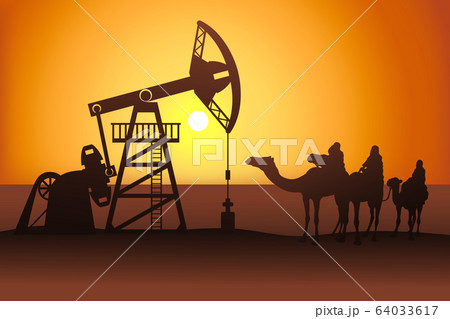 Petroleum pumpjack and camel riders vector Petroleum pumpjack and camel riders vector 64033617
