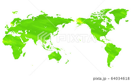 世界地図緑色水彩テクスチャ背景 白バックのイラスト素材