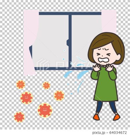 飛沫からのウイルスが室内で蔓延する様子 イラストのイラスト素材