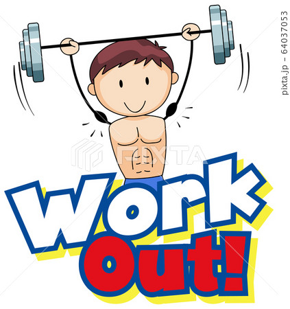 Font design for word work out with boy lifting 64037053