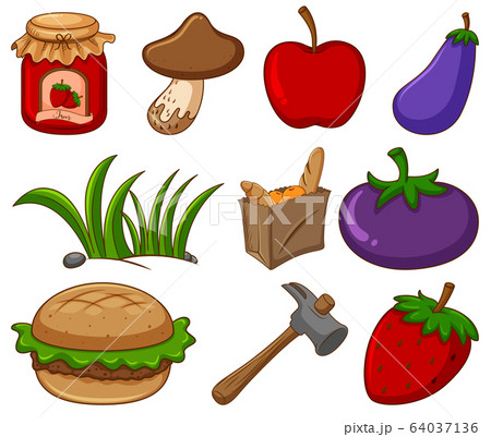 Large set of different food and other items on Large set of different food and other items on 64037136