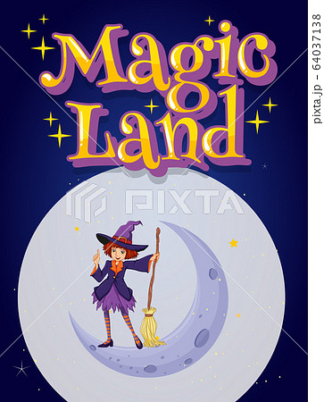 Font design for word magic land with witch flying 64037138