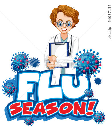 Font design for word flu season with happy doctor 64037155