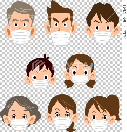 マスクをつけた三世代の家族　怒りの表情アイコン 64037641