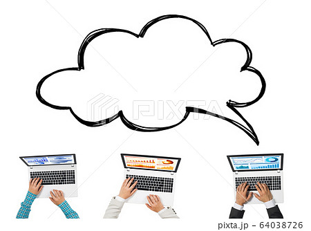 Top view of businesspeople sitting at table and using gadgets Top view of businesspeople sitting at table and using gadgets 64038726