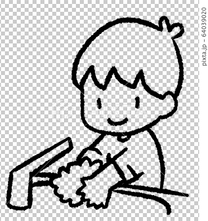 Children washing their hands (line drawing) 64039020