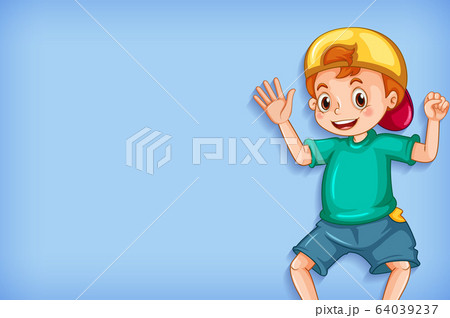 Plain background with happy boy in green shirt Plain background with happy boy in green shirt 64039237