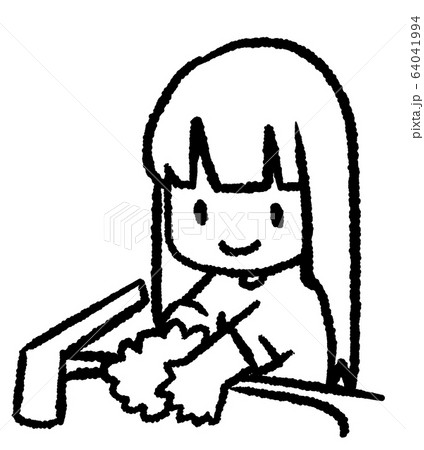 手を洗うこども（線画） 64041994