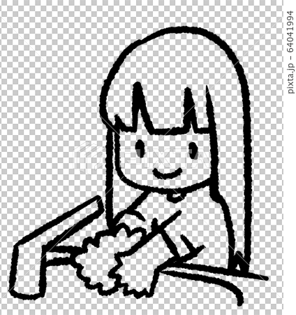 手を洗うこども（線画） 64041994