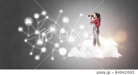 Idea of children Internet communication or online playing and pa 64042095