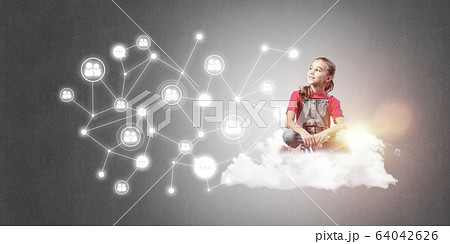 Idea of children Internet communication or online playing and pa 64042626