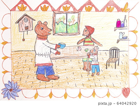 Children drawing of Russian fairy tale view Children drawing of Russian fairy tale view 64042920