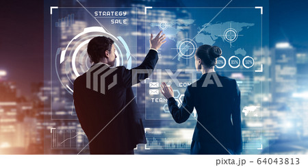 Concept of partnership and cooperation with people using virtual 64043813