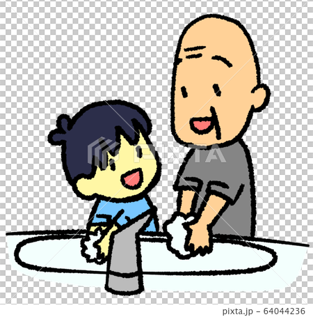 Grandpa and grandchild washing hands 64044236