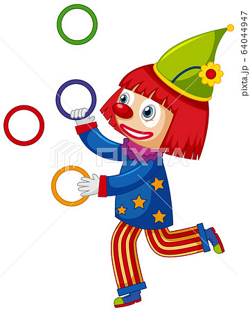 Happy Clown Juggling Colorful Rings On Whiteのイラスト素材
