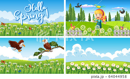 Four background scenes with children and animals Four background scenes with children and animals 64044958