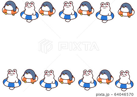うきわ 動物 かわいい夏フレームのイラスト素材