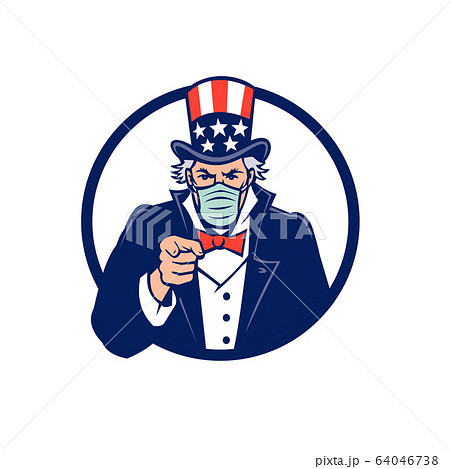 Uncle Sam Wearing Mask Pointing Mascot Uncle Sam Wearing Mask Pointing Mascot 64046738