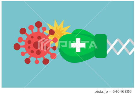 green boxing glove beats and defeats a dangerous virus 64046806
