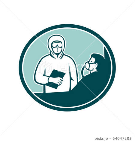 Nurse Treating COVID-19 Patient Oval Retro Nurse Treating COVID-19 Patient Oval Retro 64047202