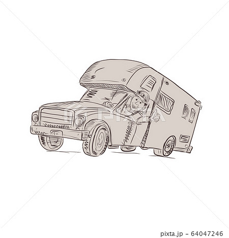 Camper Van Driver Thumbs Up Drawing Camper Van Driver Thumbs Up Drawing 64047246