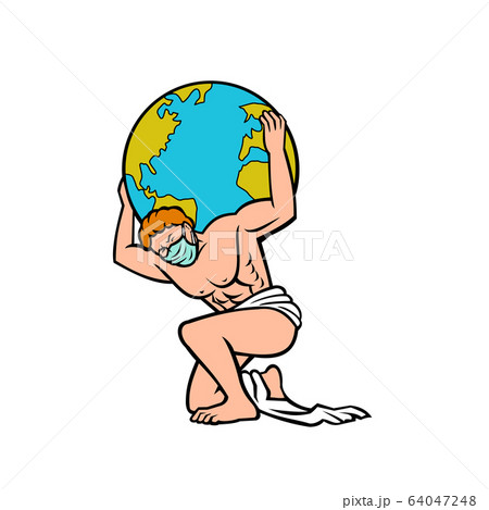 Atlas Wearing Surgical Mask Lifting the World Atlas Wearing Surgical Mask Lifting the World 64047248