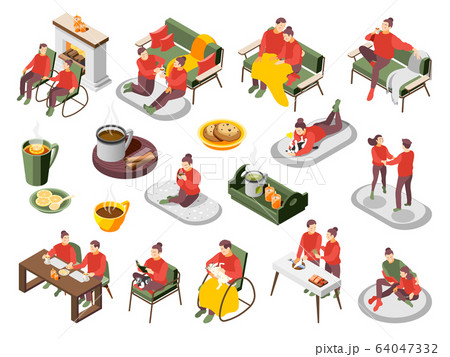 Hygge Lifestyle Isometric Icons  64047332