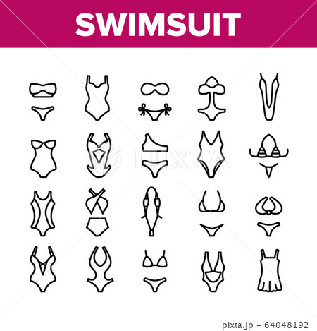 Swimsuit Woman Clothes Collection Icons Set Vector Swimsuit Woman Clothes Collection Icons Set Vector 64048192