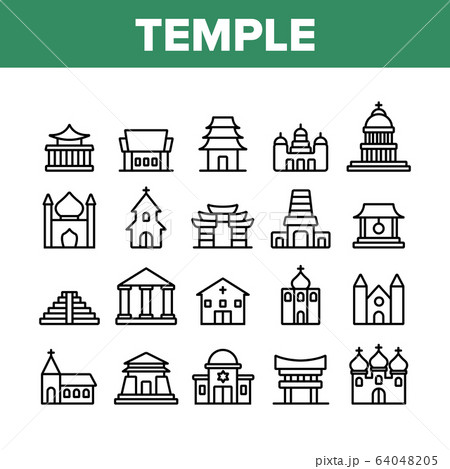 Temple Architecture Building Icons Set Vector Temple Architecture Building Icons Set Vector 64048205