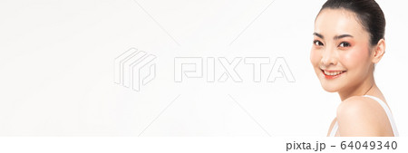 Banner beauty asian women  portrait face with natural skin and skin care healthy hair and skin close up face beauty portrait. 64049340