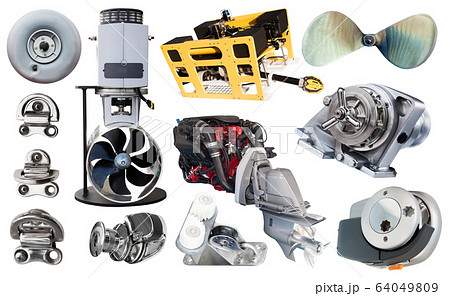 Isolated equipment and parts of modern yacht Isolated equipment and parts of modern yacht 64049809