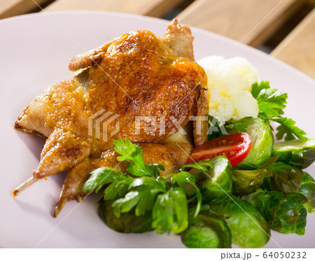 Grilled partridge with steamed vegetables 64050232
