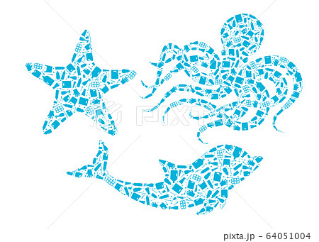 Ocean animals plastic waste ocean eco problem 64051004