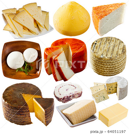 Set of various of cheese on white background 64051197