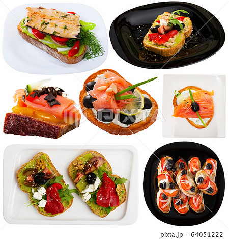 Collection of toasts and sandwiches isolated on white Collection of toasts and sandwiches isolated on white 64051222