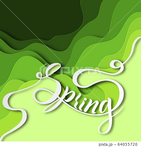 Background paper cut. Word Spring Lettering. Background paper cut. Word Spring Lettering. 64055720