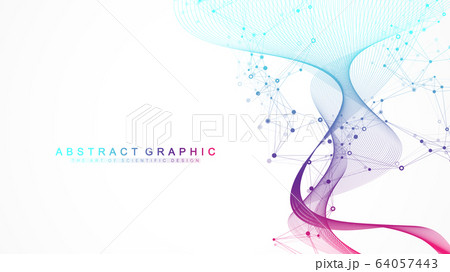 Big Genomic Data Visualization. DNA helix, DNA strand, DNA Test. CRISPR CAS9 - Genetic engineering. Molecule or atom, neurons. Abstract structure for Science or medical background, banner. Wave flow. 64057443