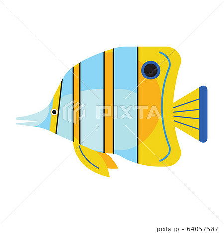 Tropical Funny Aquarium Fish Icon in Flat 64057587