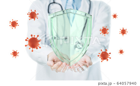 Covid-19 virus protection shield on hands doctor for the concept of preventing the spread of the virus 64057940