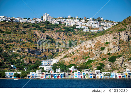 Klima and Plaka villages on Milos island, Greece 64059289