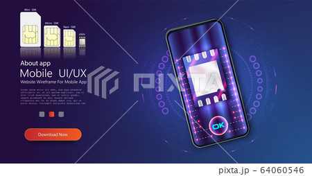 SIM card chip sign. Embedded eSIM concept. New mobile communication technology. Futuristic projection sim card. Vector 64060546