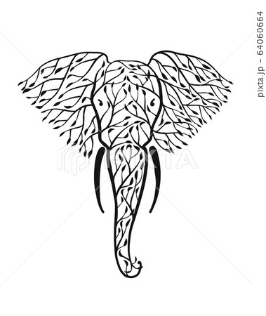 Elephant head made from tree leaves. Save the earth. Vector design 64060664