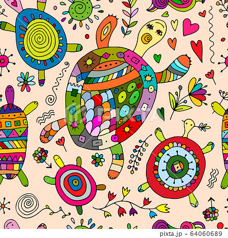 Funny family, turtle with chidren. Seamless pattern for your design Funny family, turtle with chidren. Seamless pattern for your design 64060689