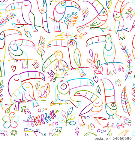 Toucans, paradise tropical bird. Seamless pattern for your design 64060690