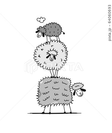 Funny sheeps, sketch for your design Funny sheeps, sketch for your design 64060693