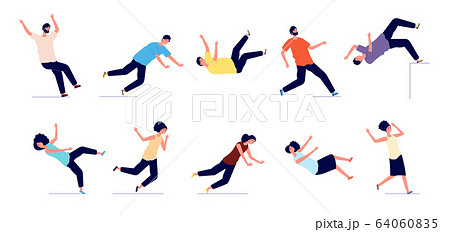 Falling man. People fall from stairs, slip and stumble. Safety persons, dangerous trauma. Young women men accidents vector illustration 64060835