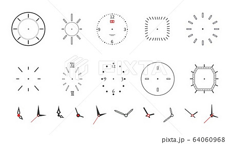 Clock faces. Modern wall watch face design. Isolated dials with needles, numbers and arrows. Black minimalistic timepiece vector symbols 64060968