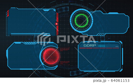 HUD UI GUI futuristic user interface screen elements set . Futuristic warning frame. Good for game UI. Warning frame . Vector Illustration 64061153