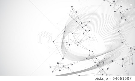 Geometric abstract background with connected lines and dots. Wave flow. Molecule and communication background. Graphic background for your design. Vector illustration 64061607
